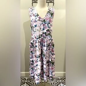1441 BRYN CONNELLY Jumper Vintage Size 10 Cotton • Pockets • Floral • V-Neck EUC